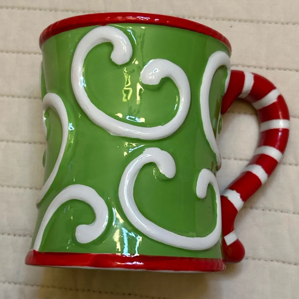California Pantry Candy Cane Christmas Coffee Mug Green and Red Ceramic Holiday